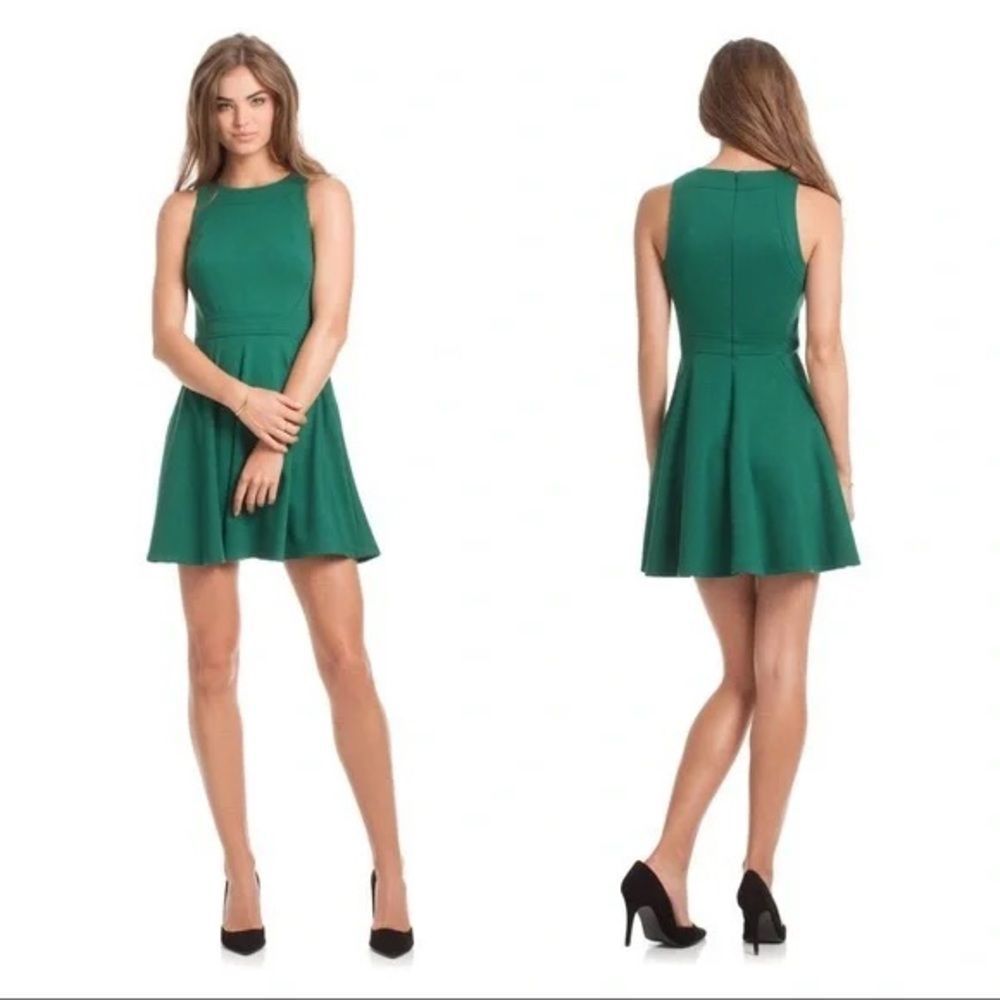Trina Trina Turk • Melba Solid Ponte Fit & Flare Dress Emerald